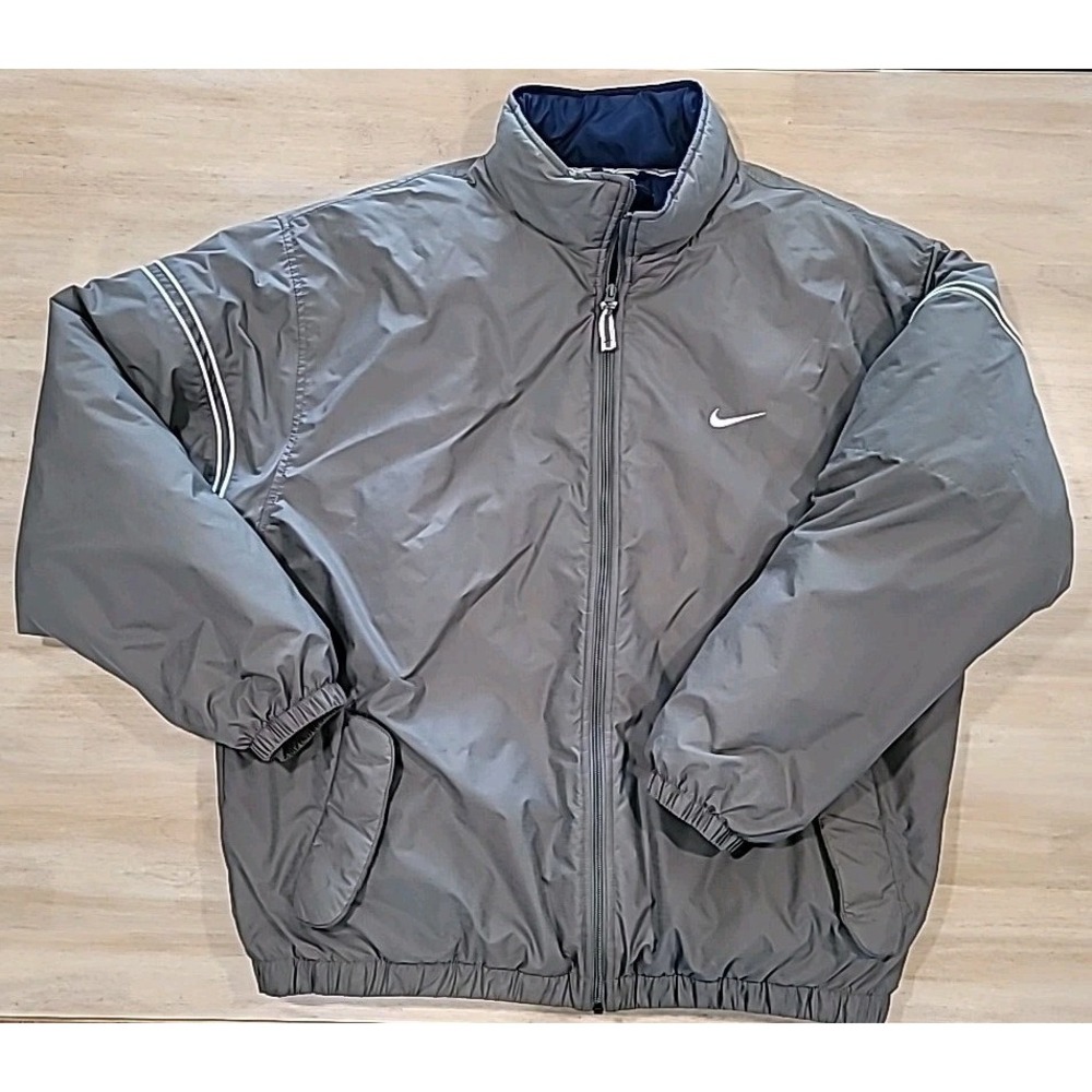 Vintage 90s Mens Size XXL Green Nike Puffer Jacket/Coat Navy Blue Lining+Letters